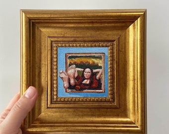 Wunderliche Mona Lisa Miniatur Ölgemälde | Spaß gerahmte Kunst