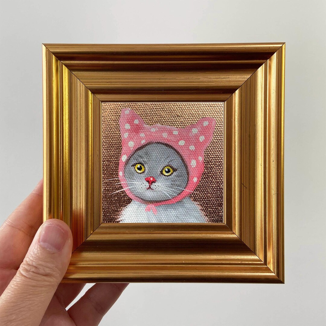 Gold Leaf Cat Art Miniature Oil Painting - Gift for Cat Lovers - Etsy