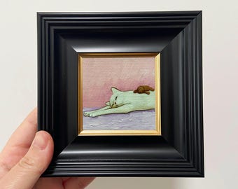 猫の油絵 かわいい白猫の肖像画 ペット動物 オリジナルアート 印象派