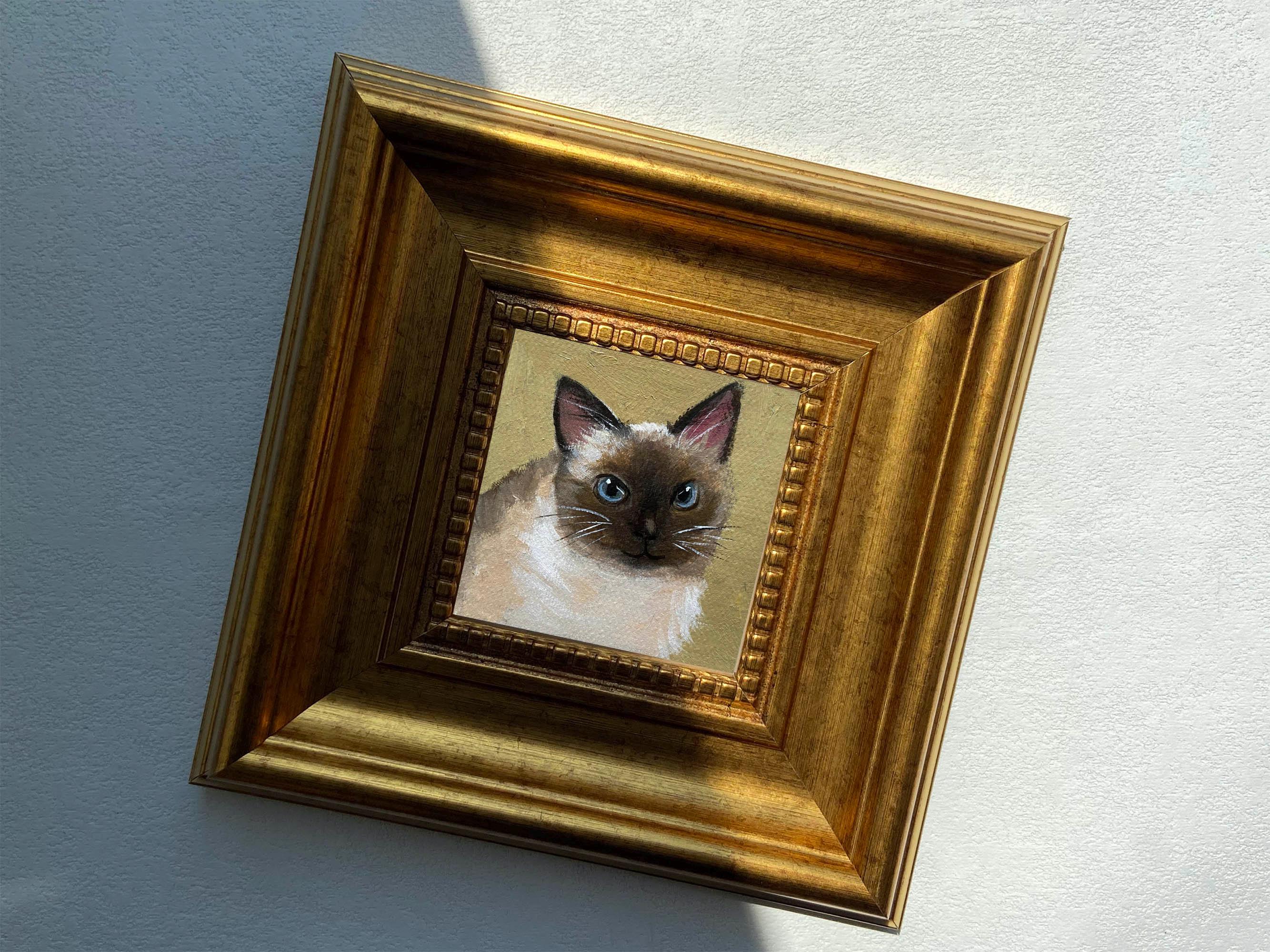 Framed Cat Portrait - Original Miniature Oil Painting, Whimsical Wall ...