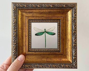 Miniatuurolieverfschilderijen: handgeschilderde libelkunst - ingelijste insectenmuurdecoratie