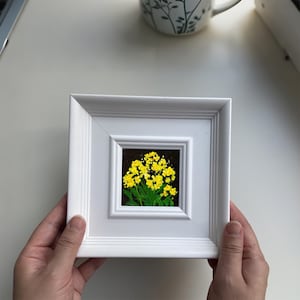 Framed Yellow Flowers Oil Painting: Miniature Floral Wall Art, Small wall decor