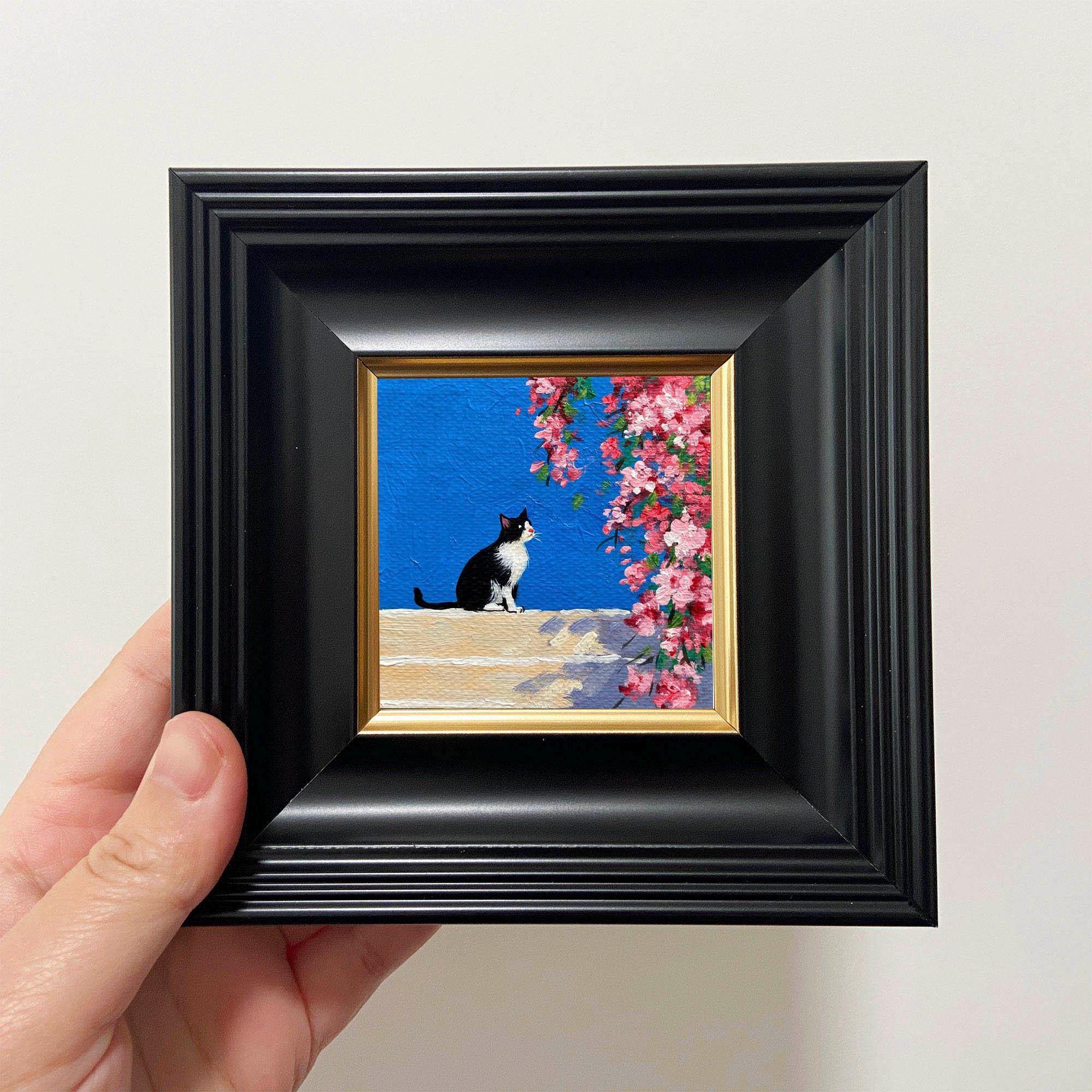 Mini Cat Oil Painting | 4x4" Gold Frame, Handmade Art - Etsy