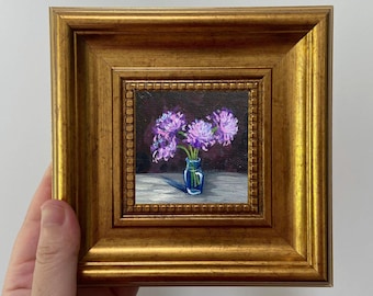 Kleine bloemenolieverfschilderijen | Ingelijst kunstwerk | Uniek botanisch wanddecor