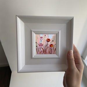 Miniature Pink Flowers Oil Painting - Original Handmade Gift, Framed Wall/Table Decor,Small Framed Original Art,