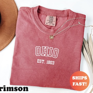 Comfort Colors® Ohio EST 1803 Shirt, Vintage Ohio Tee, Retro State TShirt, Trendy Graphic Top, Midwest Style Buckeye State Graphic Shirt