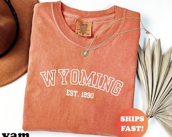 Comfort Colors® Wyoming EST 1890 Shirt, Vintage Wyoming Tee, Retro State TShirt, Trendy Graphic Top, Western Style Equality State Shirt