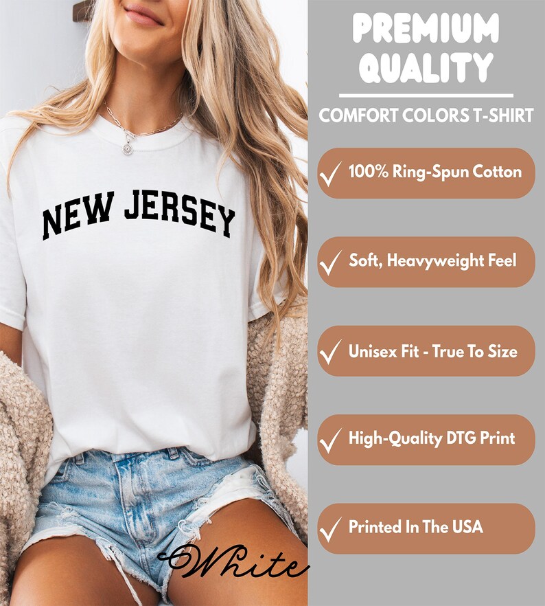 New Jersey T-Shirt, Unisex Comfort Colors Tee, Soft and Heavyweight Feel, True To Size Fit, High-Quality Print, USA Made