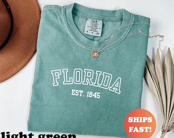 Comfort Colors® Florida EST 1845-shirt, vintage Florida-T-shirt, retro staat T-shirt, trendy grafische top, shirt in Sunshine State Beach-stijl