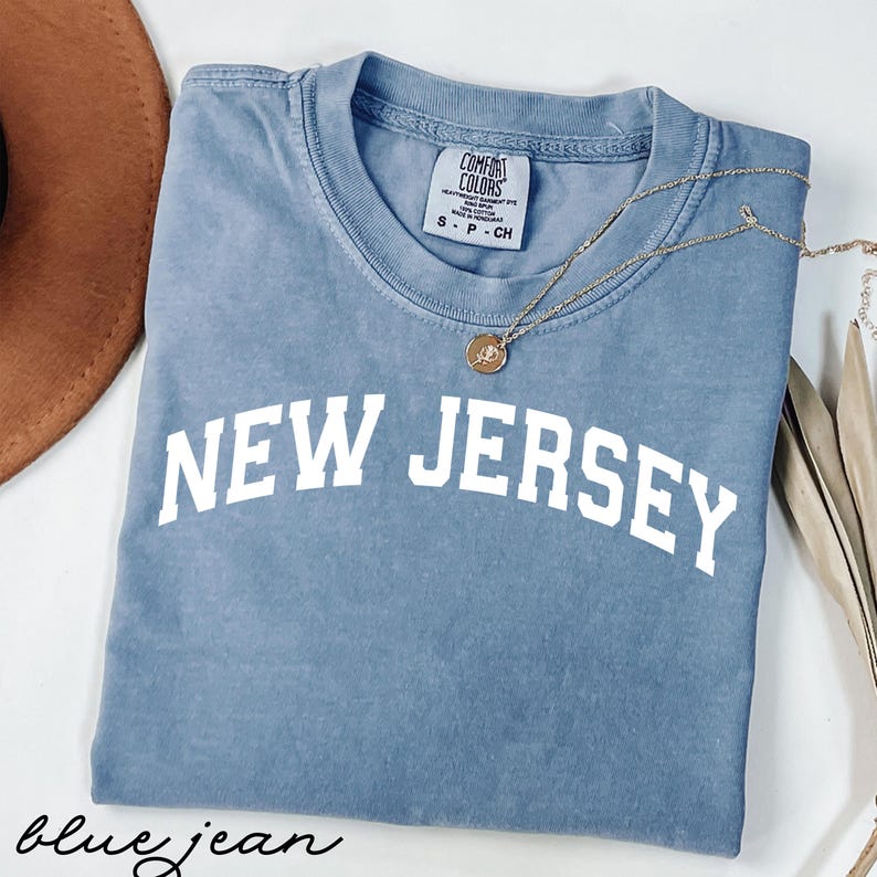 New Jersey shirt, state pride graphic tee, comfy casual clothing, unique gift idea, blue short sleeve top, unisex New Jersey t-shirt