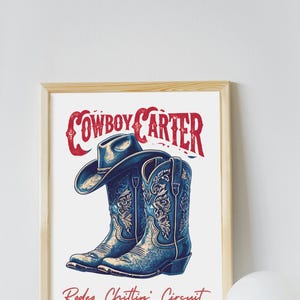 Poster ispirato a Beyonce Cowboy Carter con stivali da parete – Musica country western stampabile/download digitale per dormitorio, camera da letto, blues da cowgirl
