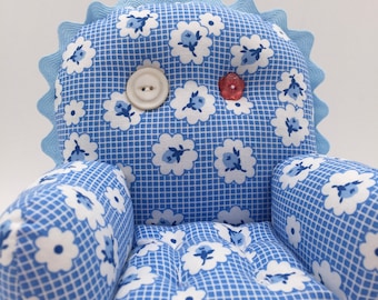 Adorable Little Blue Pincushion Chair Handmade Unique Gift