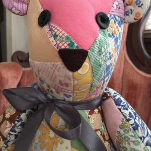 Vintage Fabric Quilted Teddy Bear