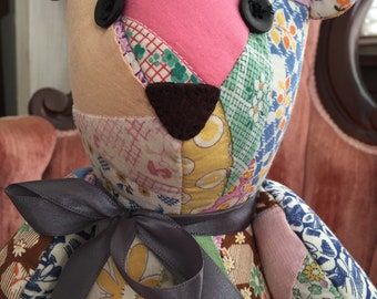 Vintage Fabric Quilted Teddy Bear