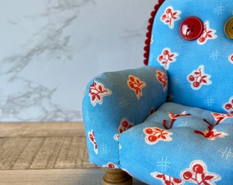 Baby Blue Pincushion Chair Covered in Cherries