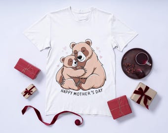 Shirt Moederdag - schattige knuffel van mama en baby beer - bijpassende T-shirt moeder en kind - cadeau voor moeder - shirt moeder en dochter - blauw familie-T-shirt