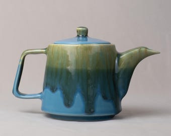 Turquoise ceramic teapot | Handmade rustic stoneware | Housewarming gift