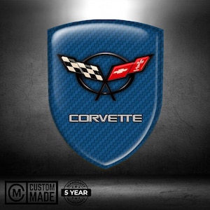 Corvette Car Sticker Domed Shield Emblem Resin Badge Self Adhesive Logo Decal for Clean Flat Smooth Surfaces