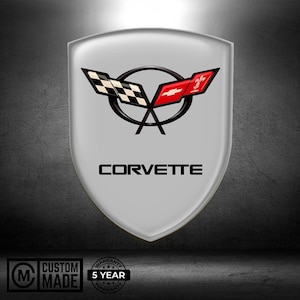 Corvette Car Sticker Domed Shield Emblem Resin Badge Self Adhesive Logo Decal for Clean Flat Smooth Surfaces