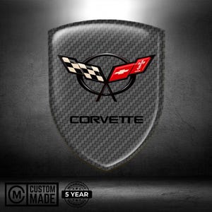 Corvette Car Sticker Domed Shield Emblem Resin Badge Self Adhesive Logo Decal for Clean Flat Smooth Surfaces