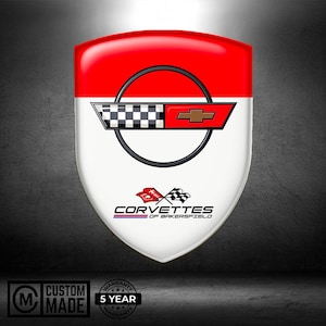 Corvette Car Sticker Domed Shield Emblem Resin Badge Self Adhesive Logo Decal for Clean Flat Smooth Surfaces