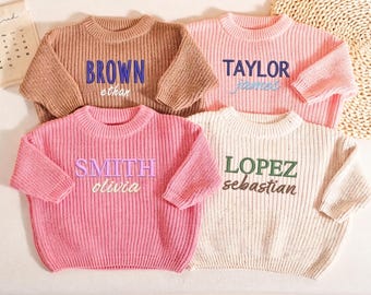 Personalized Baby Name Sweater, Custom Embroidered Toddler Knit Jumper, Back to School, Baby Gift