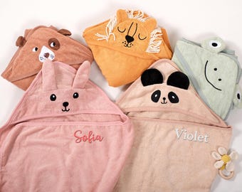 Personalized Hooded Baby Towel: Embroidered Animal Design, Custom Name