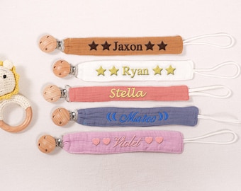 Personalized Muslin Pacifier Clip, Baby Shower Gift