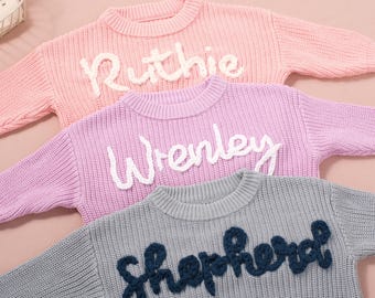 Handmade Personalized Baby Sweater: Custom Embroidered Name Knit