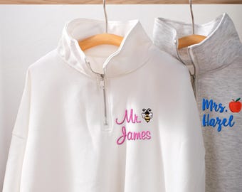 Geborduurd sweatshirt voor leraar met kwartrits: gepersonaliseerd cadeau voor docent