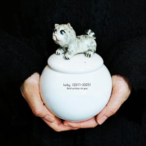 Ceramic Cat Urn, Handmade Pet Urn, Pottery Urn, Memorial Urn, Personalized pet portrait customization, Pet Lover Gift, Loss of Pet Gift.