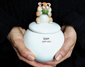 Handmade Ceramic Hamster Urn, Personalized Pet Memorial Keepsake, Pet Urn, Pottery Urn, pet portrait customization, Pet Lover Gift.