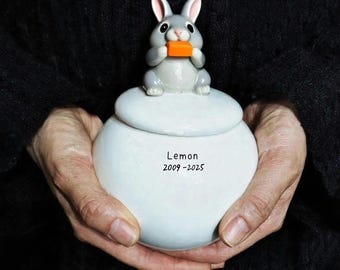 Ceramic Rabbit Pet Urn, Handmade Pottery Memorial with Custom Portrait, Pet Urn, Pottery Urn, pet portrait customization, Pet Lover Gift.