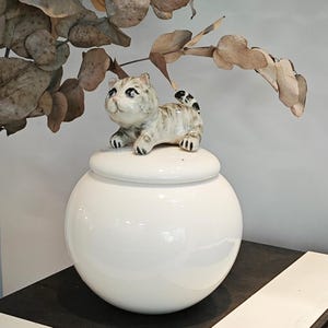 Handmade Ceramic Cat Urn: Personalized Pet Portrait Memorial
