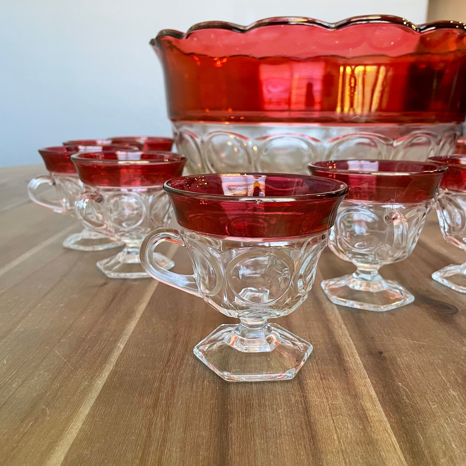 Vintage Ruby Red Glass Punch Bowl Set with 12 Cups Vintage Etsy
