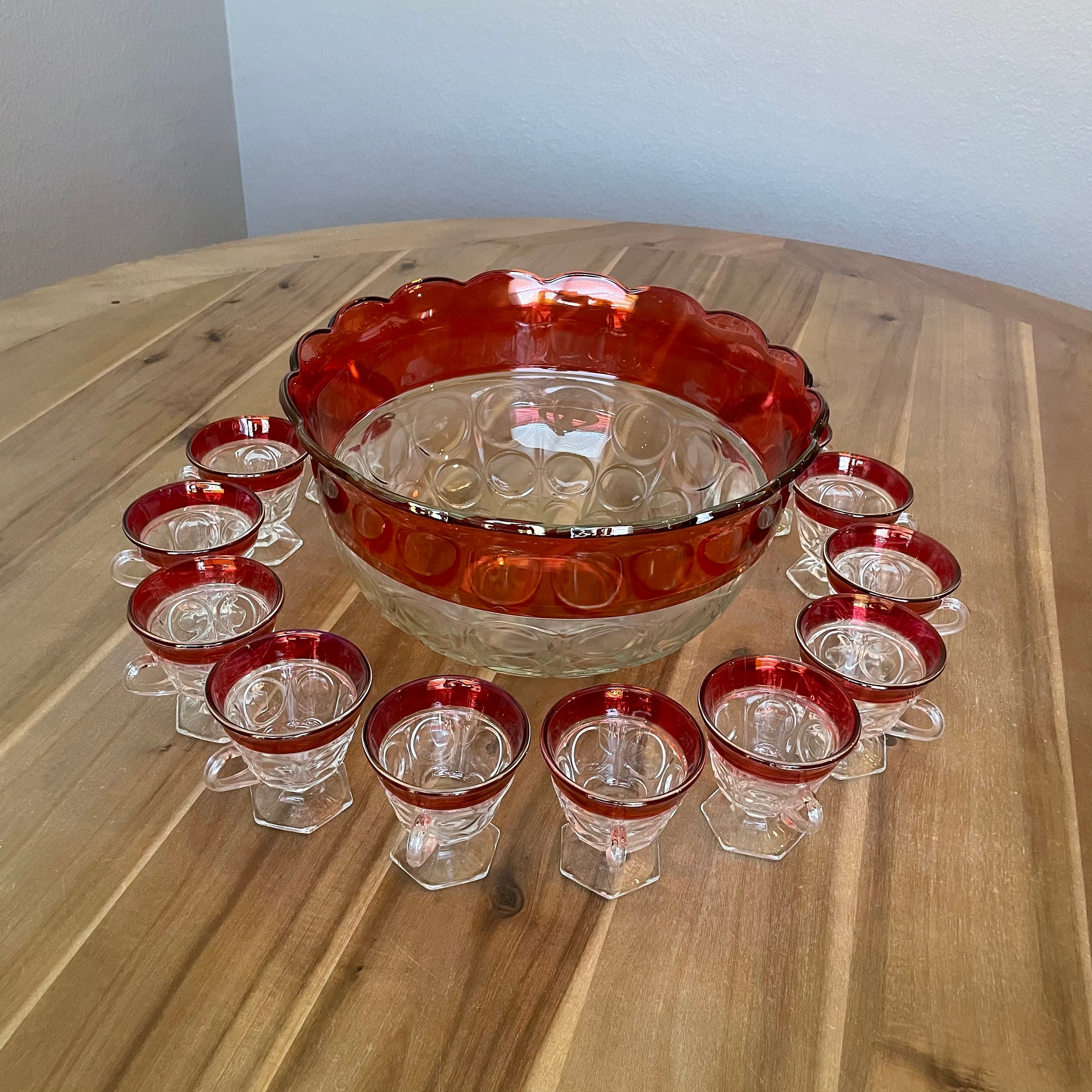 Vintage Ruby Red Glass Punch Bowl Set with 12 Cups Vintage Etsy