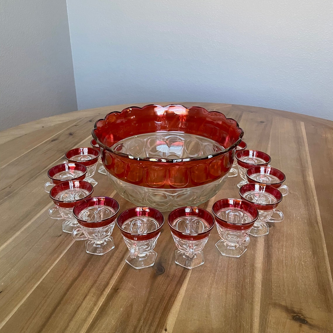 Vintage Ruby Red Glass Punch Bowl Set with 12 Cups Vintage Etsy