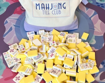 Mahjong Tile Set - Happy Abstract - Large Numbers - Yellow