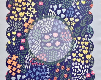 Mahjong Mat - Wild Flower - light blue and Navy Floral - Mahjong Tile Club