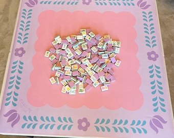 Mahjong Mat - Nordic Spring Design - Purple/Pink - Mahjong Tile Club