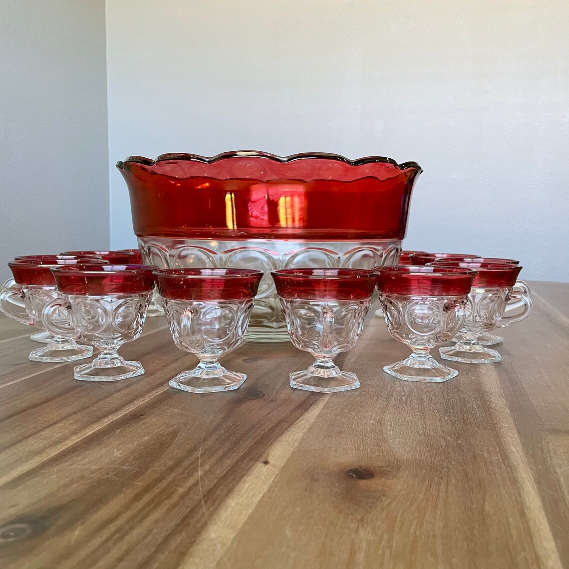 Vintage Ruby Red Glass Punch Bowl Set with 12 Cups Vintage Etsy