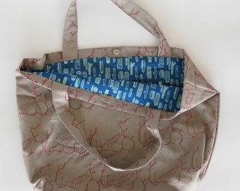 Grey Block Print Bird Shopper