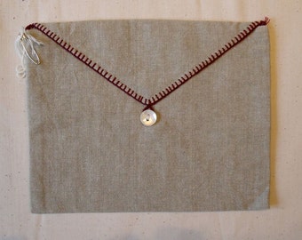 BARGAIN Hand embroidered linen purse envelope lingerie jewellery gift bag