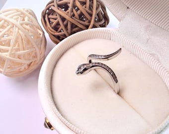 Ring mit einem einzigartigen Schlangen-Design, natürlicher Diamantring, Silberring, Jubiläumsgeschenk, Versprechensring, Eid-Geschenk, verstellbarer Ring, Geschenk für sie