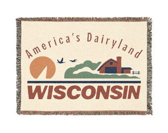 Wisconsin Woven Blanket, America's Dairyland Throw, Wisconsin Gift for Her