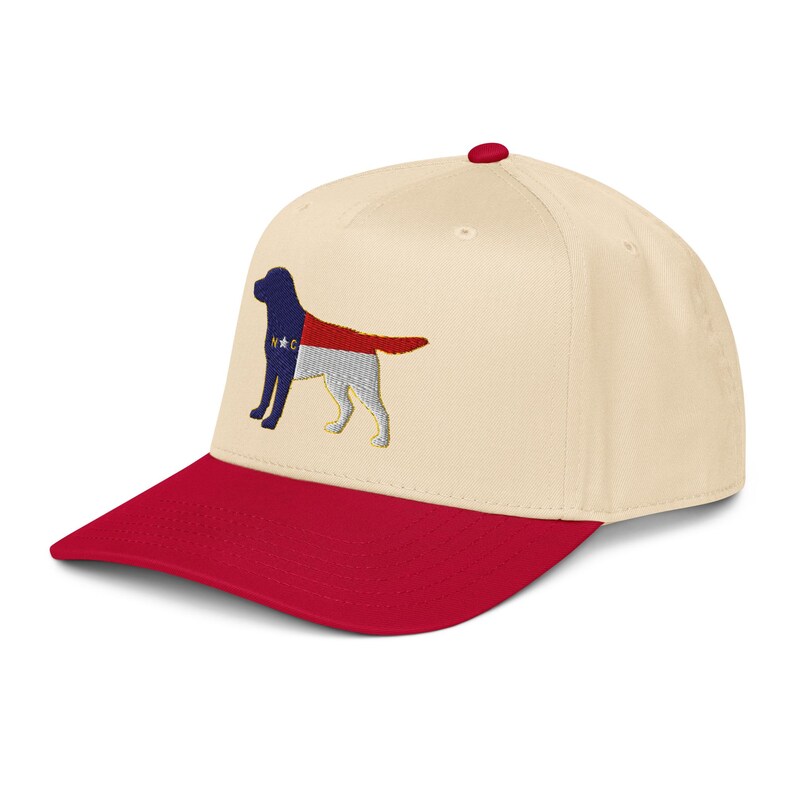 North Carolina Flag Labrador Hat | NC Lab Dog 5 Panel Cap | Retro NC Snapback | Tar Heel State Dog Hat | NC Gift