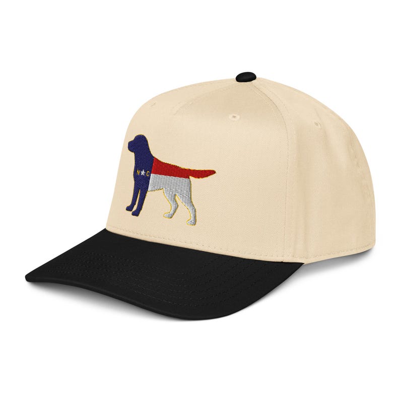 North Carolina Flag Labrador Hat | NC Lab Dog 5 Panel Cap | Retro NC Snapback | Tar Heel State Dog Hat | NC Gift
