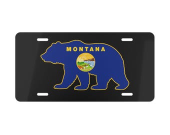 Montana Grizzly Bear License Plate, MT State Flag Plate, Montana Gift for Him