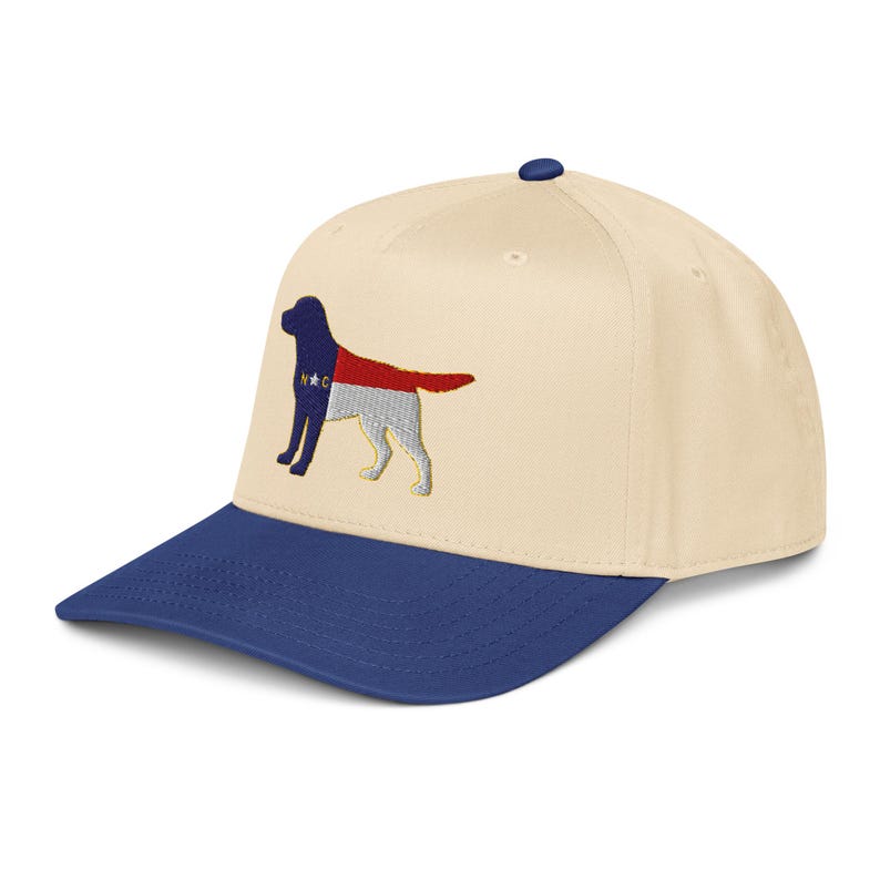 North Carolina Flag Labrador Hat | NC Lab Dog 5 Panel Cap | Retro NC Snapback | Tar Heel State Dog Hat | NC Gift