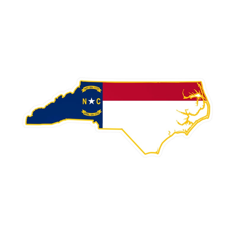 North Carolina State Outline Flag Sticker | NC Flag Decal | NC State Pride Sticker | North Carolina Car Laptop Water Bottle Sticker | Gift image 1